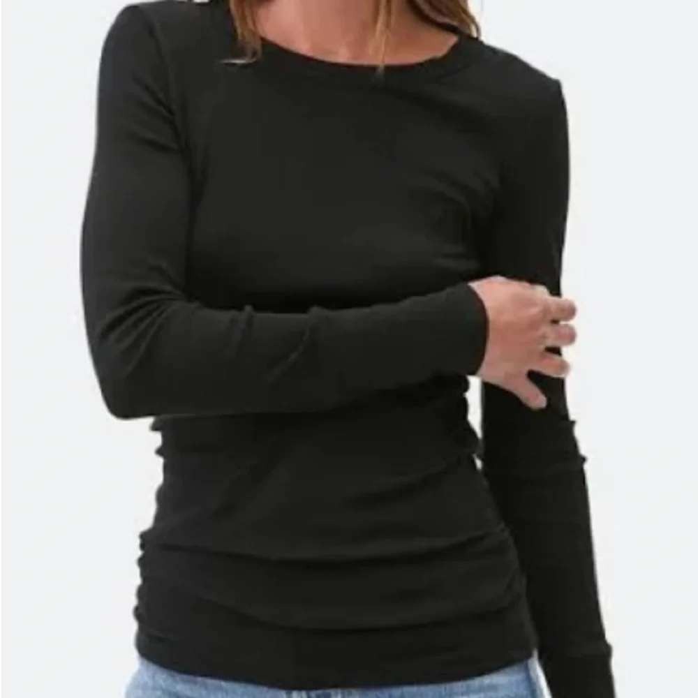 Michael Stars Long Sleeve Tee Womens OS Black Cotton Modal Ribbed Crew Neck